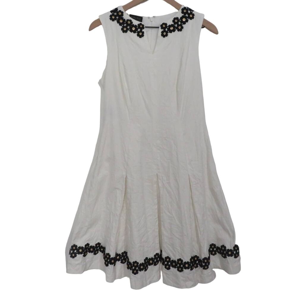 Carlisle Collection Womens Sz 6 White Dress Black Floral Gold Grommets Applique